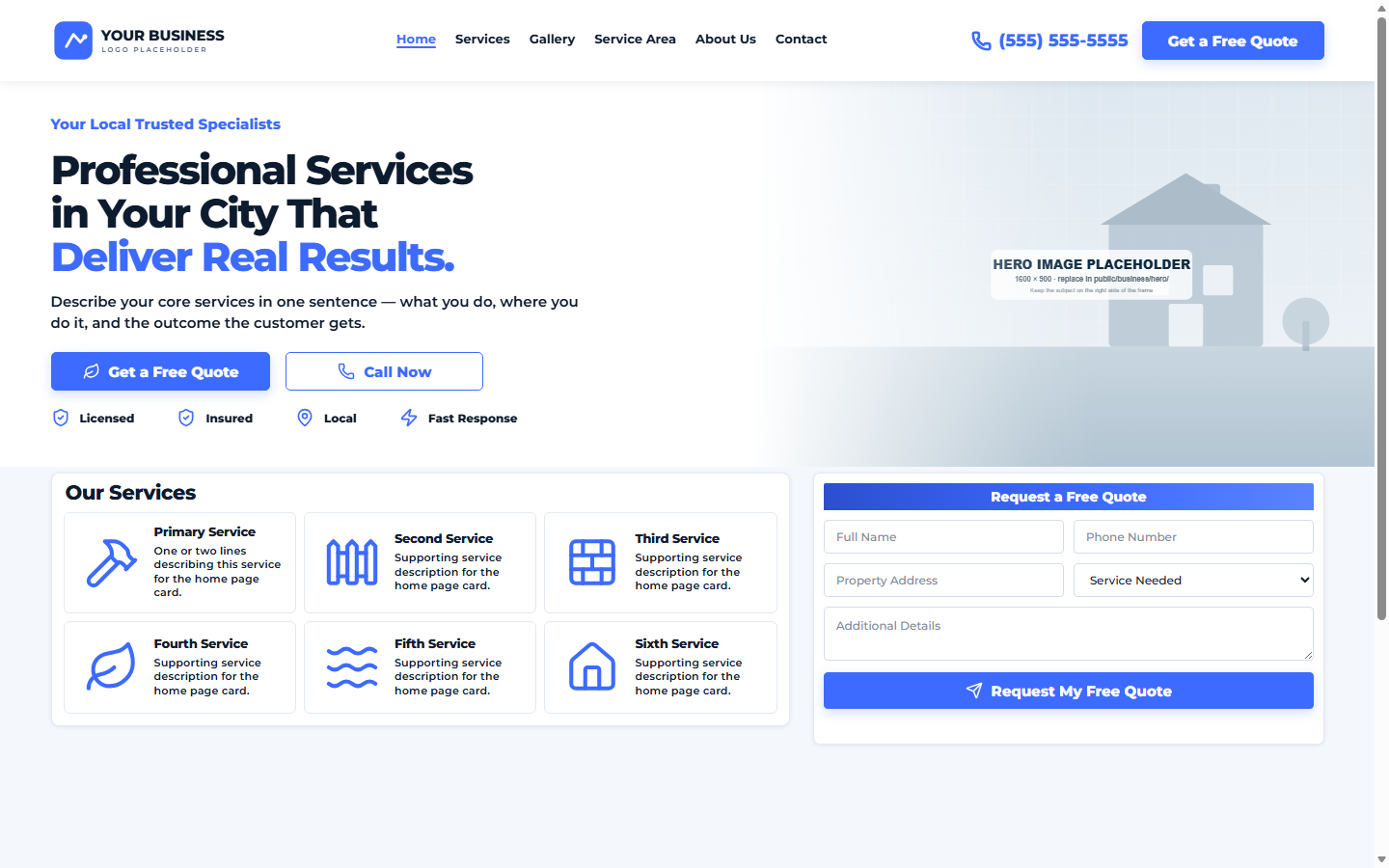 Preview of an interactive sample business website
